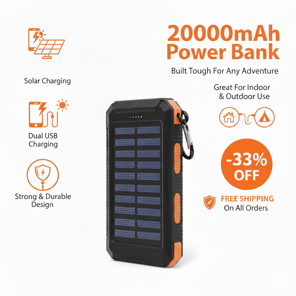 Outdoor 20000mAh Solar Power Bank Water Resistant