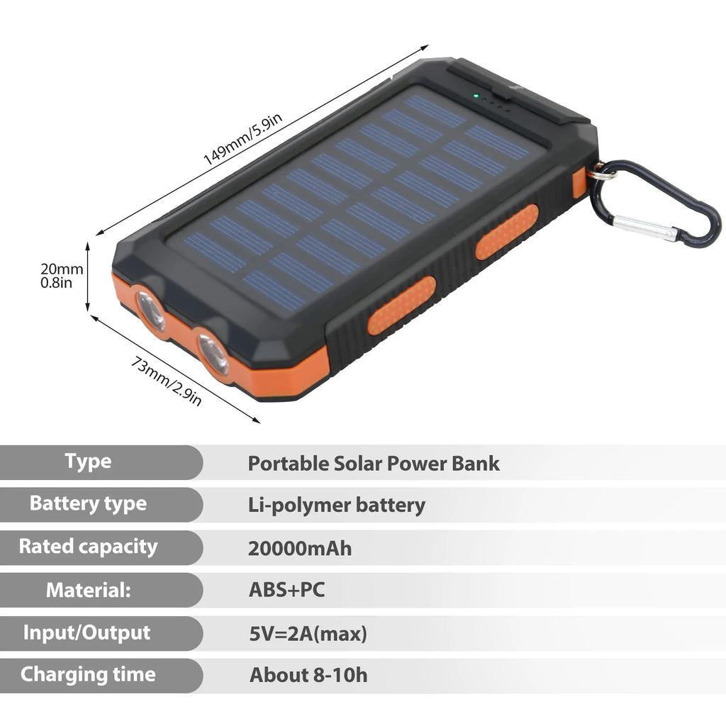 Outdoor 20000mAh Solar Power Bank Water Resistant