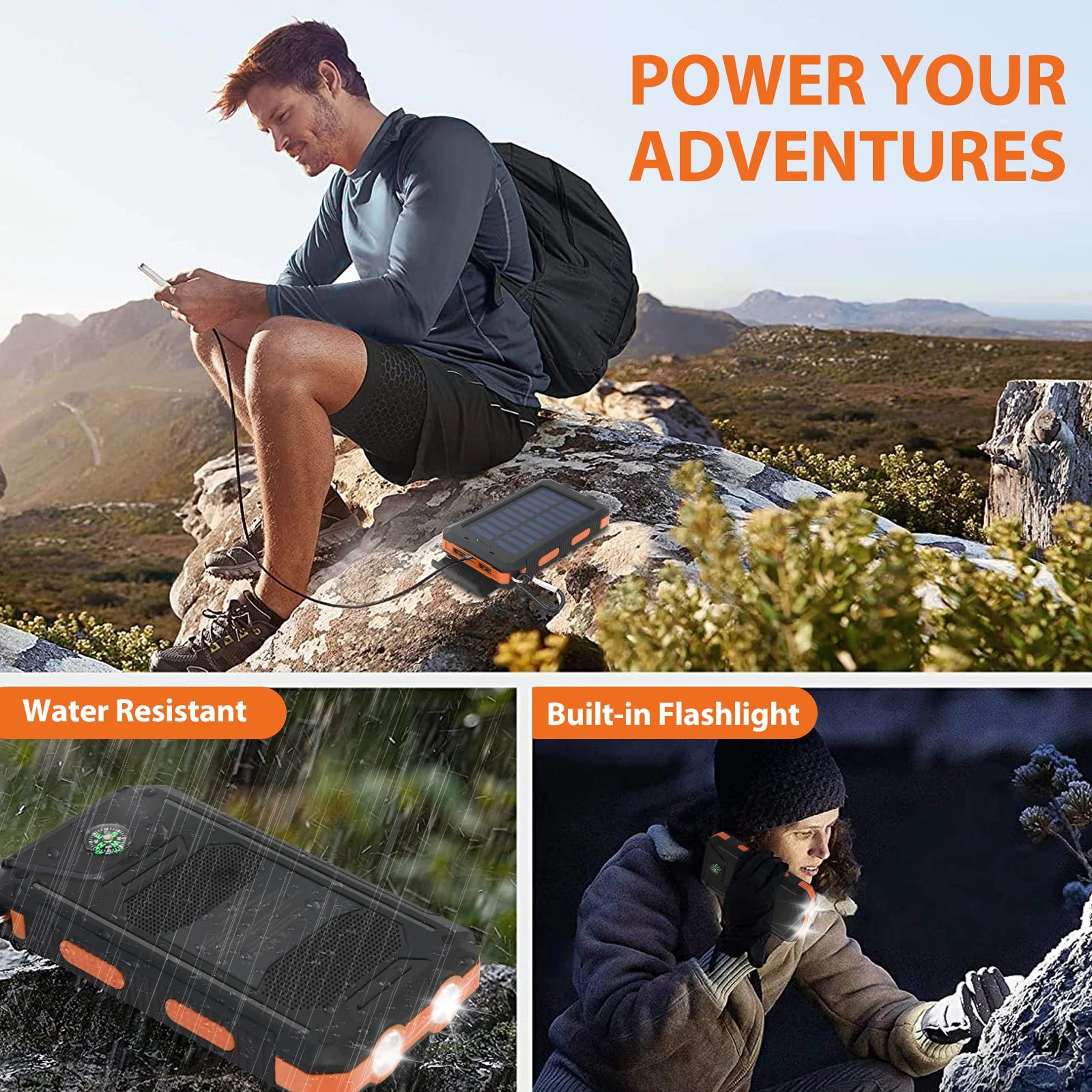 Outdoor 20000mAh Solar Power Bank Water Resistant