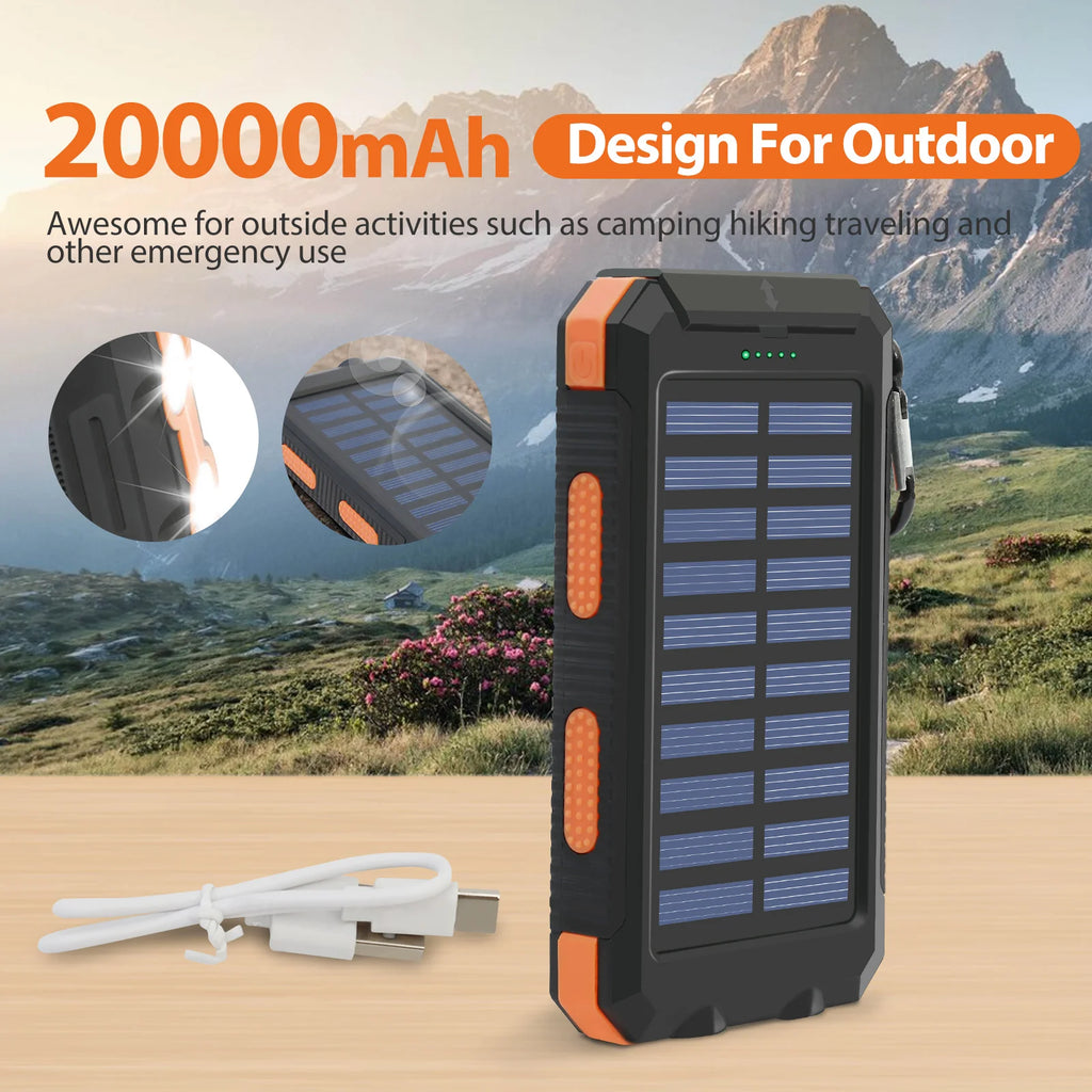 Outdoor 20000mAh Solar Power Bank Water Resistant